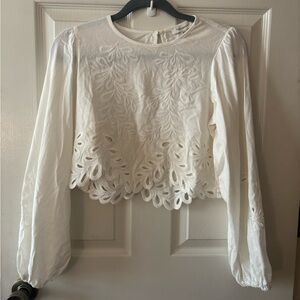 Francesca's Collections White Embroidered Blouse